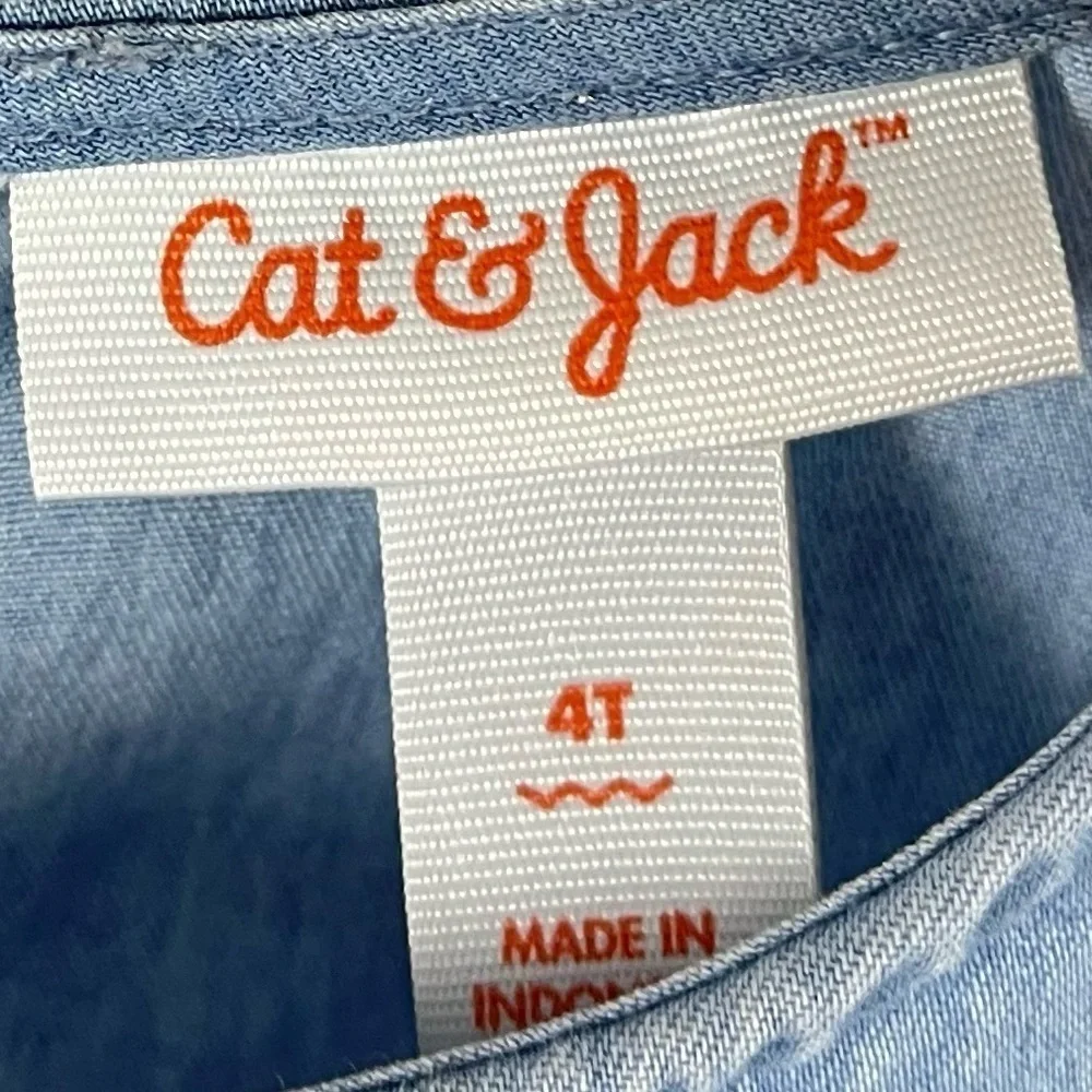 Cat & Jack 4T Embroidered Flutter Ruffle Sleeve Denim Chambray Cottagecore Dress